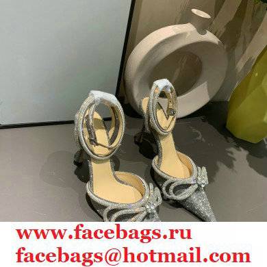 Mach & Mach 9cm heel Double Bow Crystal-Embellished Glittered Pumps gray